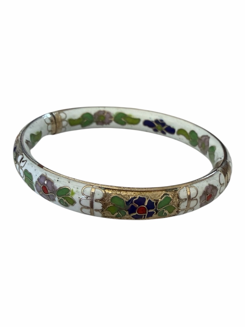 White Cloisonné Floral Bangle Bracelet